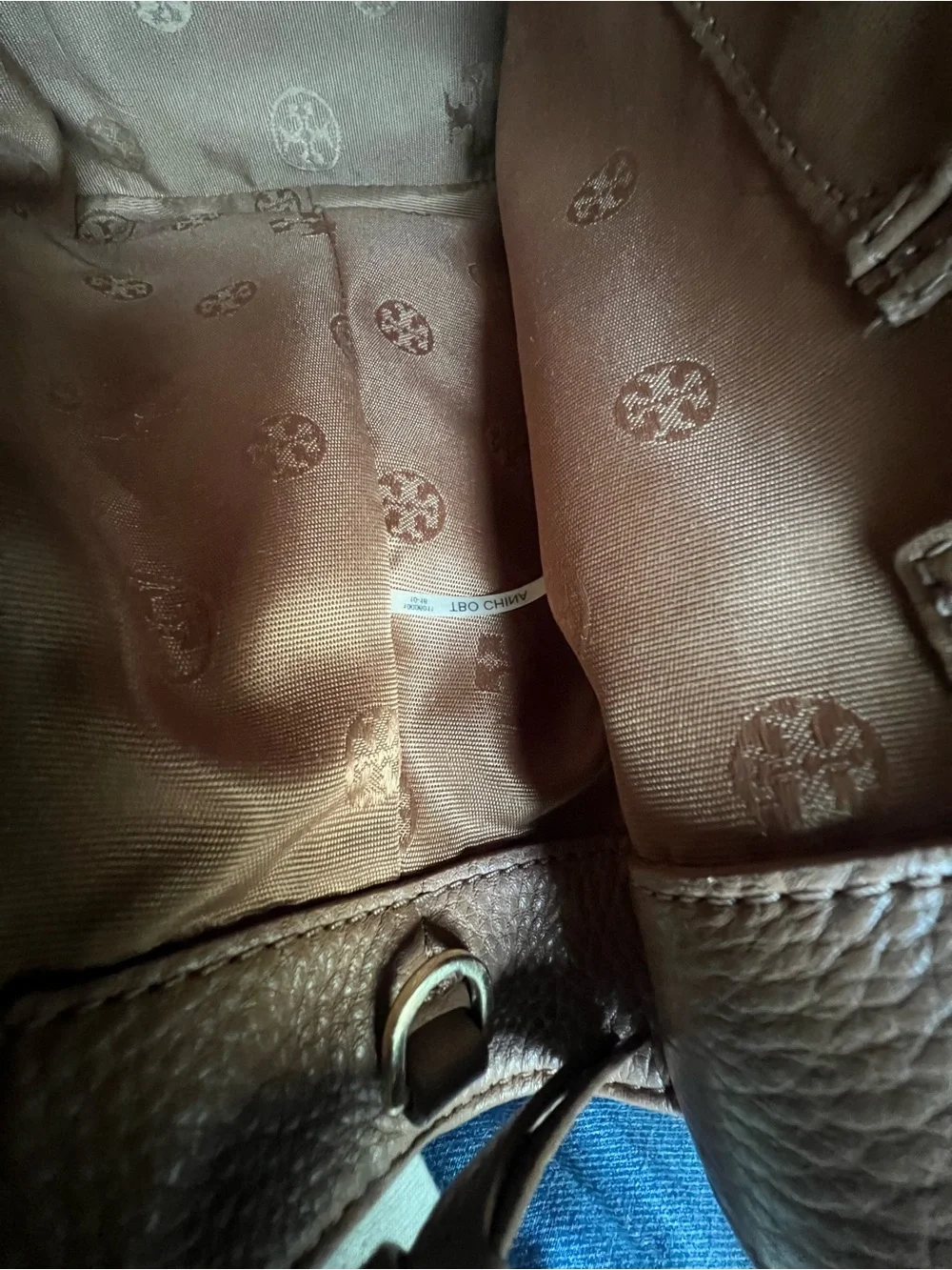 Tory Burch Tan Pebbled Leather Satchel with Wallet and Pom Charm